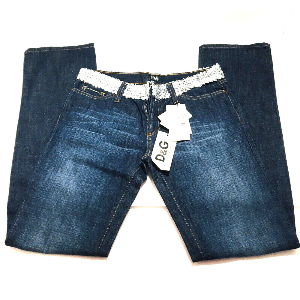 Dolce Gabbana Ittierre Women's Silver Sequin Trim Jeans NWT $350 Size Waist 29